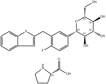 L-Proline komp. med (1S)-1,5-anhydro-1-C-[3-(benzo[b]thien-2-ylmethyl)-4-fluorphenyl]-D-glucitol (1:1)